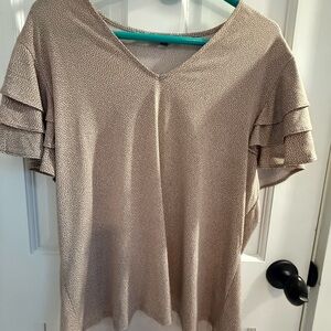 Adrianna Papell Beige V-Neck Ruffle Sleeve Blouse